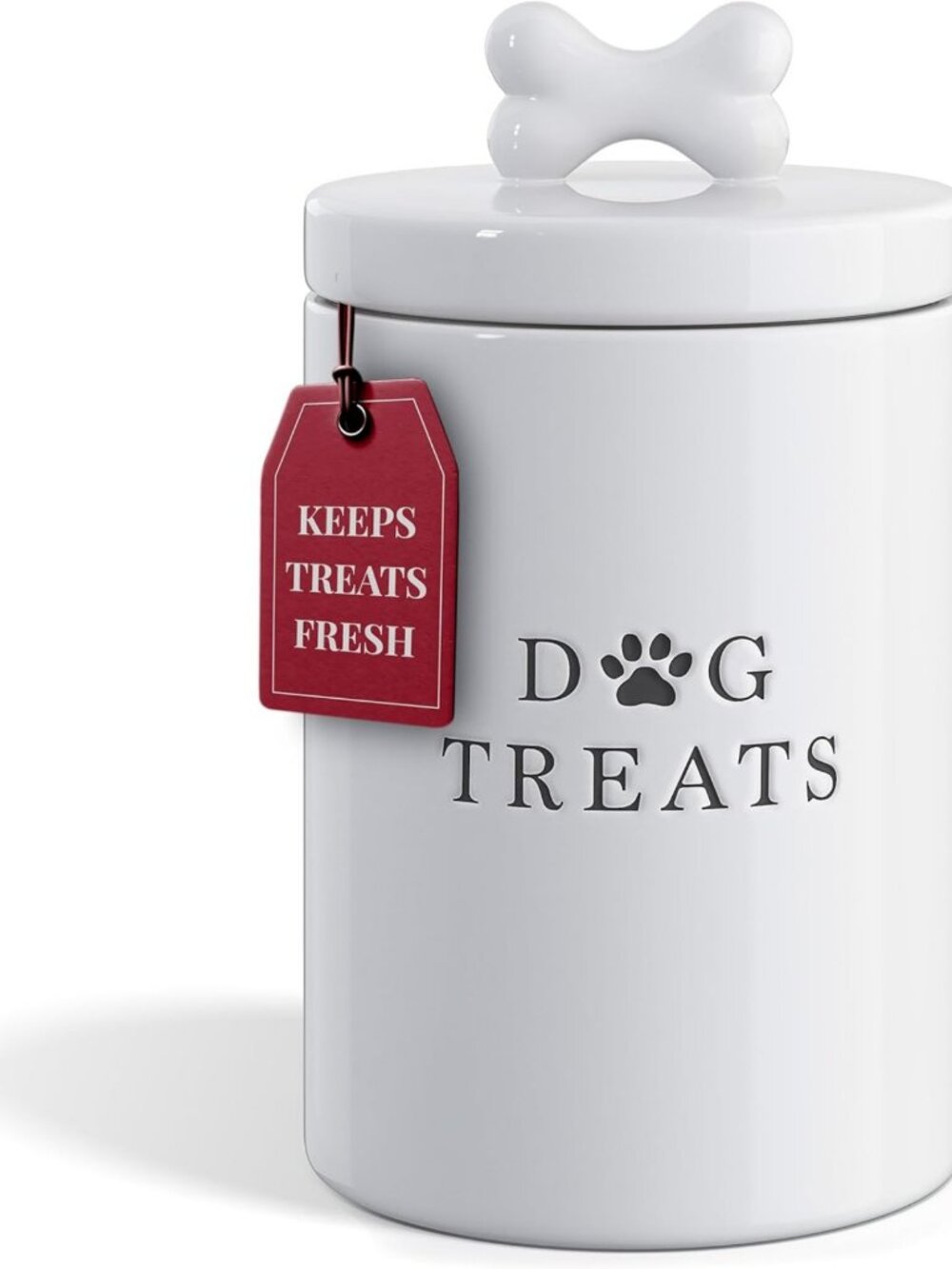Airtight Large Dog Treat Storage Jar - Cute Rustic Ceramic Canister for Kitchen
